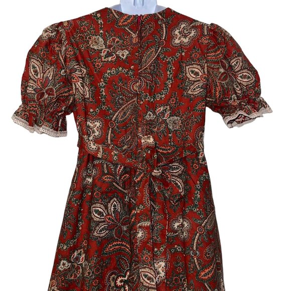 Vintage The Beaux Age Dress Girls 14 Fall Paisley Union Made 90s Floral Prairie - Picture 6 of 11